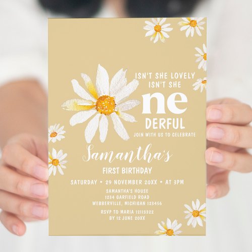 Yellow Daisy Flowers Isnt She Onederful Birthday Invitation