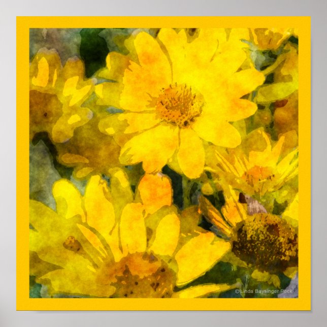 Yellow Daisy Flowers Watercolor Look Poster (Front)