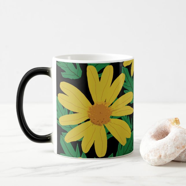 Yellow daisy flowers with green leaves  coffee mug (With Donut)