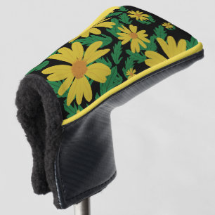 Yellow daisy flowers with green leaves golf head cover