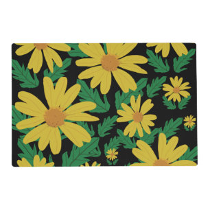 Yellow daisy flowers with green leaves placemat