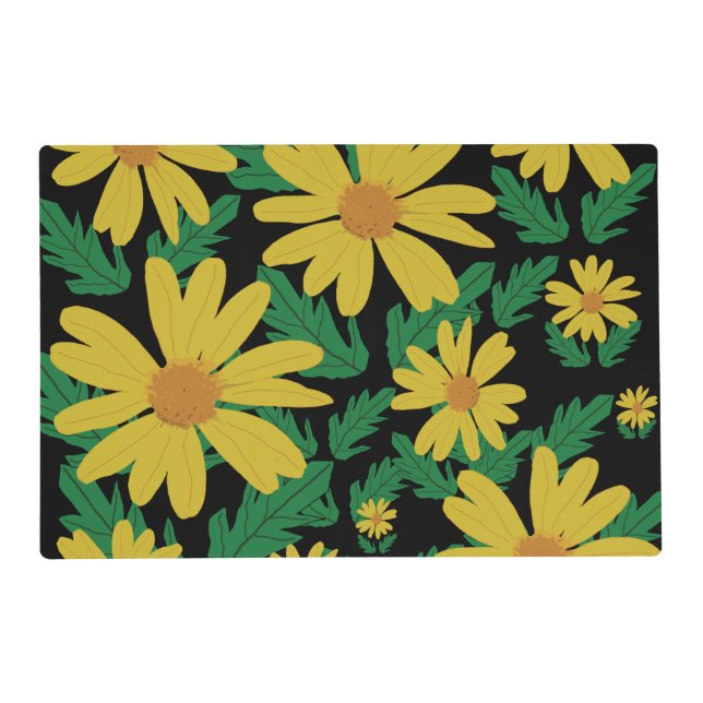 Yellow daisy flowers with green leaves  placemat (Front)