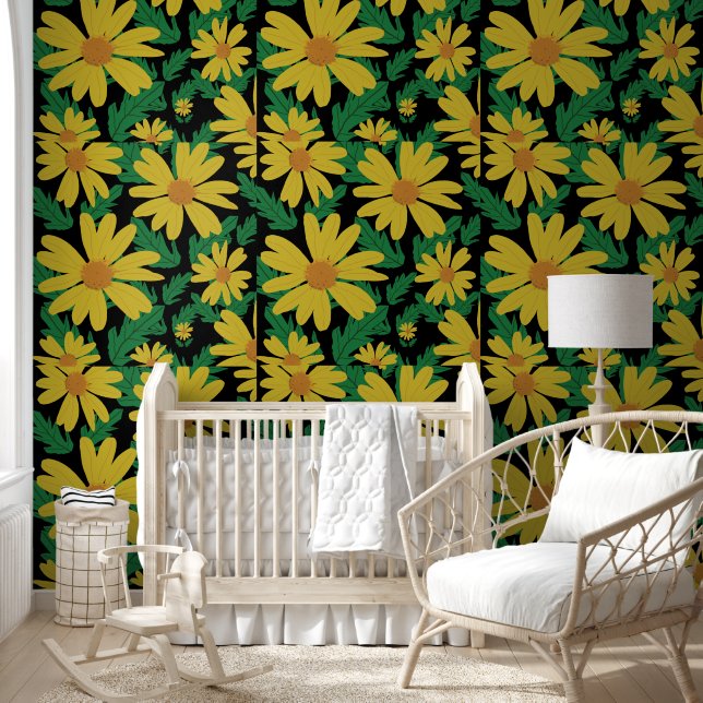 Yellow daisy flowers with green leaves  wallpaper  (Kids)