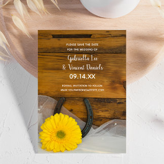 Yellow Daisy Horseshoe Barn Wedding Save the Date Invitation