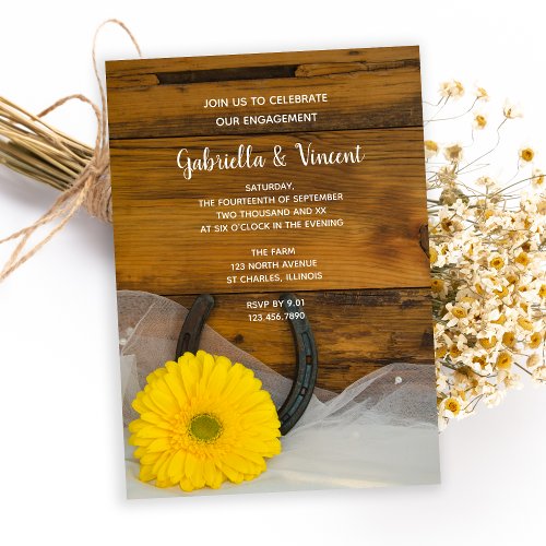 Yellow Daisy Horseshoe Western Engagement Party Invitation