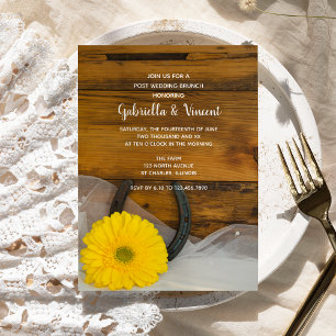 Yellow Daisy Horseshoe Western Post Wedding Brunch Invitation