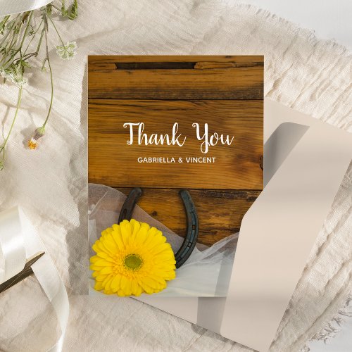 Yellow Daisy Horseshoe Western Wedding Thank You