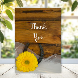 Yellow Daisy Horseshoe Western Wedding Thank You Cards