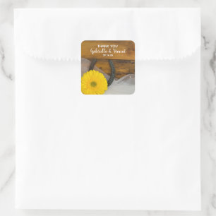 Yellow Daisy Horseshoe Western Wedding Thank You Square Sticker