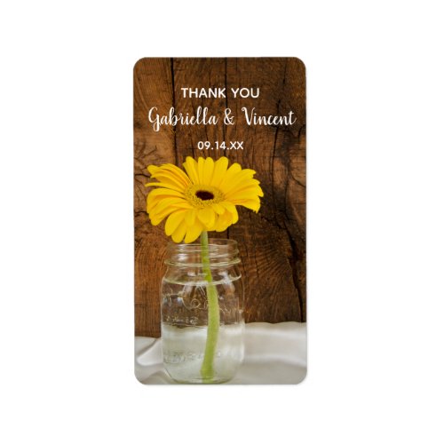 Yellow Daisy in Mason Jar Barn Wedding Favor Tag