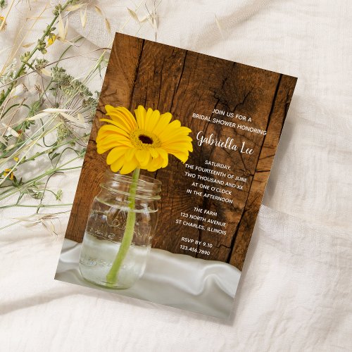 Yellow Daisy in Mason Jar Country Bridal Shower Invitation