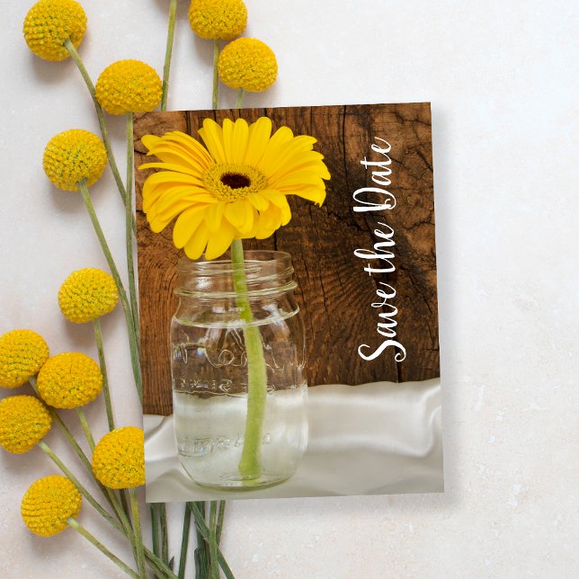 Yellow Daisy in Mason Jar Wedding Save the Date Announcement Postcard (Creator Uploaded)