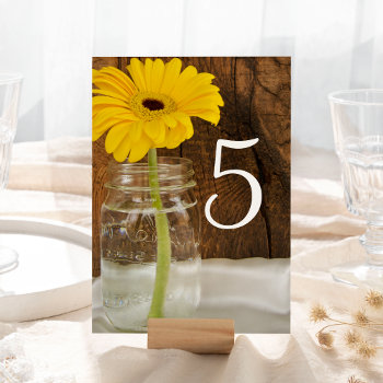 Yellow Daisy In Mason Jar Wedding Table Numbers by loraseverson at Zazzle