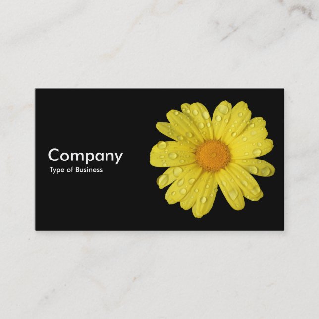 Yellow Daisy in the Rain - Black Business Card (Front)
