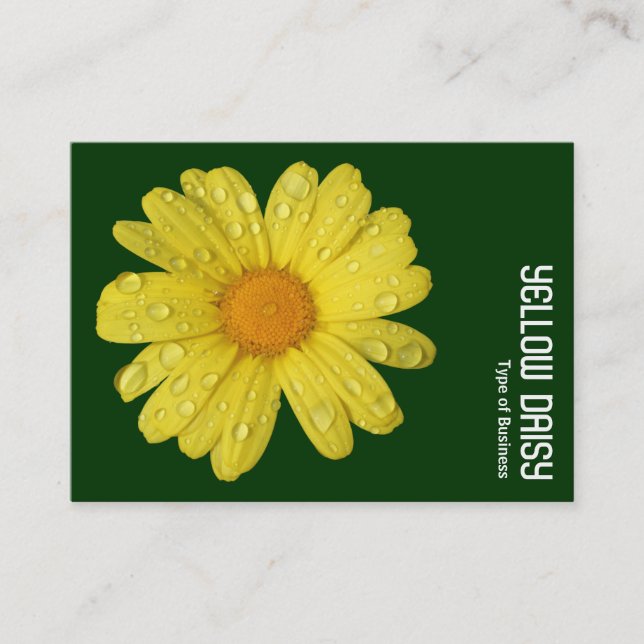 Yellow Daisy in the Rain - Dark Green Business Card (Front)