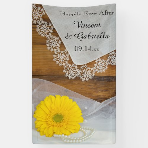 Yellow Daisy Lace and Barn Wood Country Wedding Banner