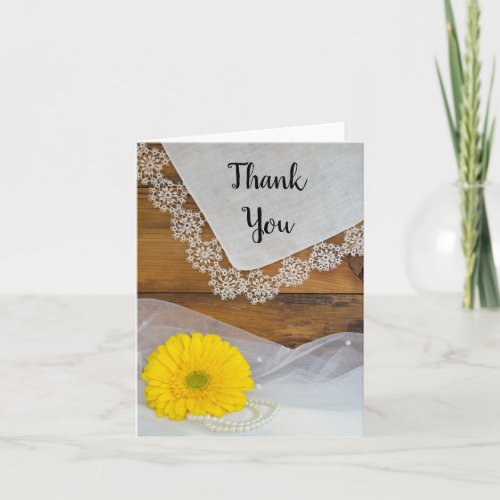 Yellow Daisy Lace Country Barn Wedding Thank You