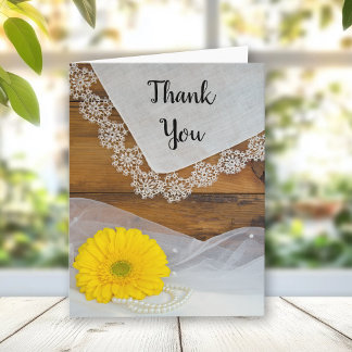 Yellow Daisy Lace Country Barn Wedding Thank You