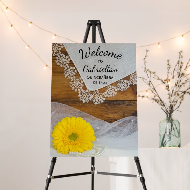 Yellow Daisy Lace Country Quinceanera Barn Party Foam Board (In Situ (Stand))
