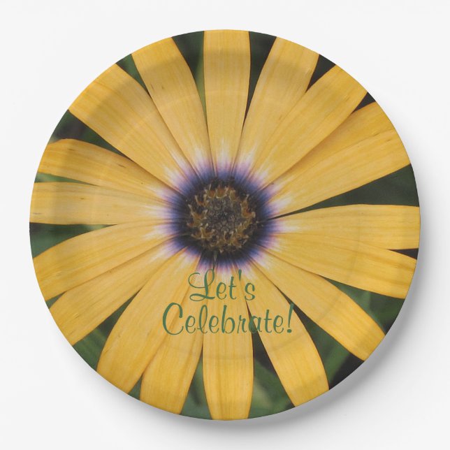 Yellow Daisy Let's Celebrate Paper Plates (Front)