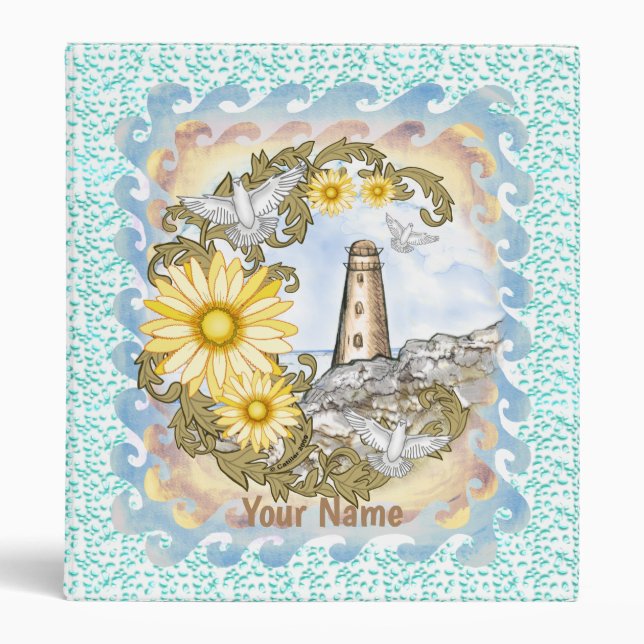 Yellow Daisy Lighthouse  3 Ring Binder (Front)
