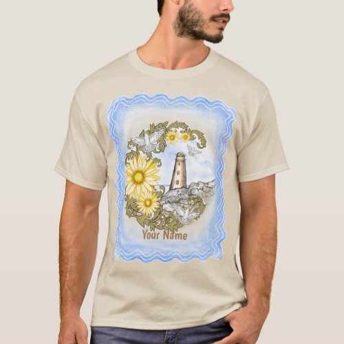 Yellow Daisy Lighthouse custom name T_Shirt