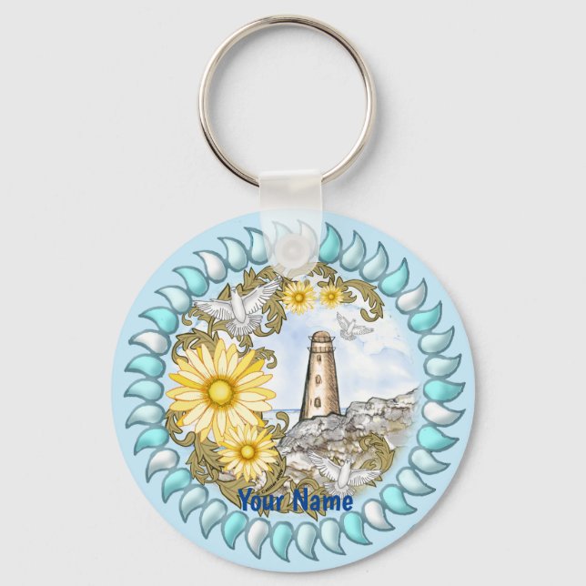Yellow Daisy Lighthouse  Keychain (Front)