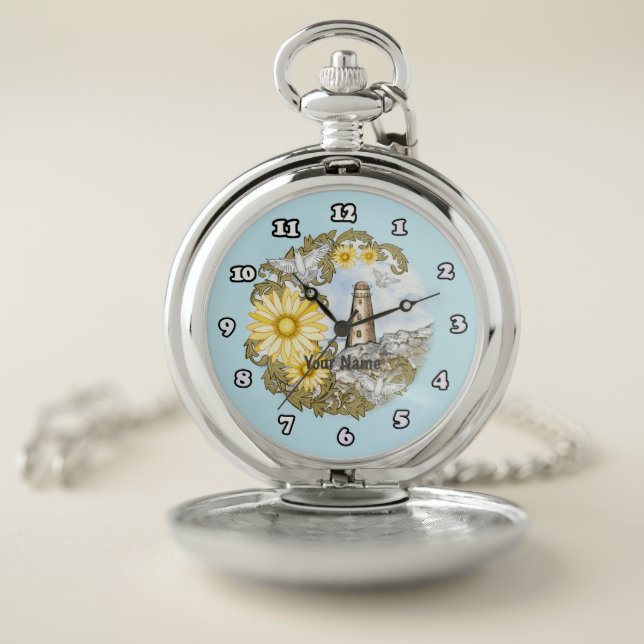 Yellow Daisy Lighthouse Pocket Watch (Inside)