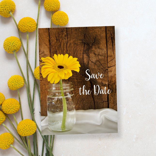 Yellow Daisy Mason Jar Barn Wedding Save the Date (Creator Uploaded)