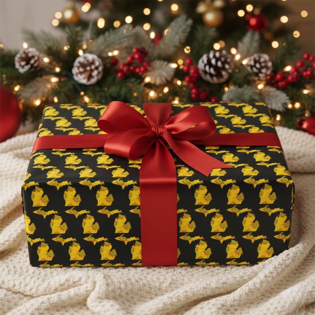 Yellow Daisy Michigan Silhouette Wrapping Paper (Yellow Daisy Michigan Silhouette Wrapping Paper)