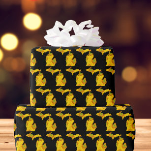Yellow Daisy Michigan Silhouette Wrapping Paper