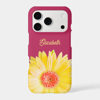Yellow Daisy on Dark Pink Name iPhone 17 Pro Case