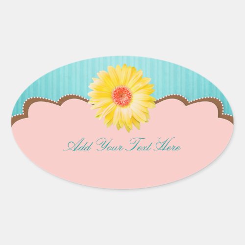 Yellow Daisy on Pink  Teal Customizable Oval Sticker