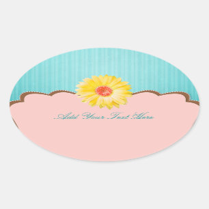 Yellow Daisy on Pink & Teal Customizable Oval Sticker