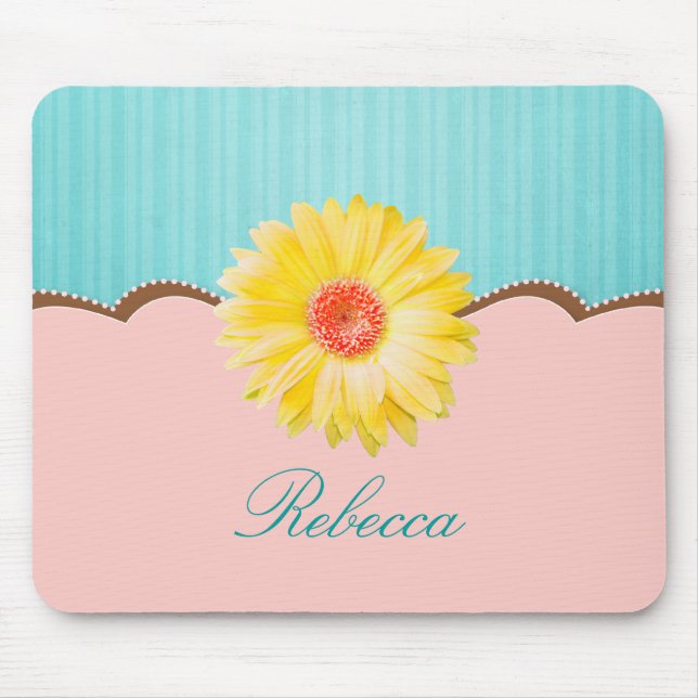 Yellow Daisy on Pink & Teal Personalized Mouse Pad (Front)