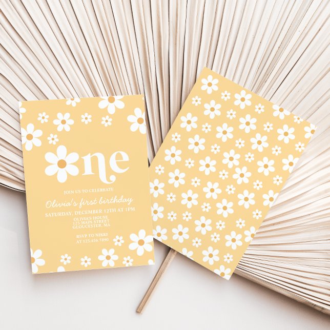 Yellow Daisy One Floral 1st Birthday Invitation (Creator Uploaded)