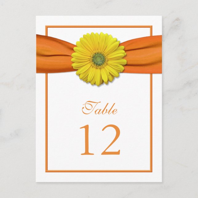 Yellow Daisy Orange Ribbon Table Number Card (Front)