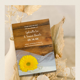 Yellow Daisy Pearls Barn Wedding Save the Date Invitation
