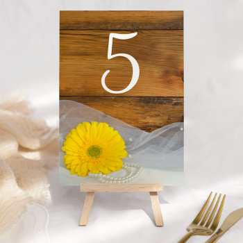 Yellow Daisy Pearls Country Wedding Table Numbers by loraseverson at Zazzle