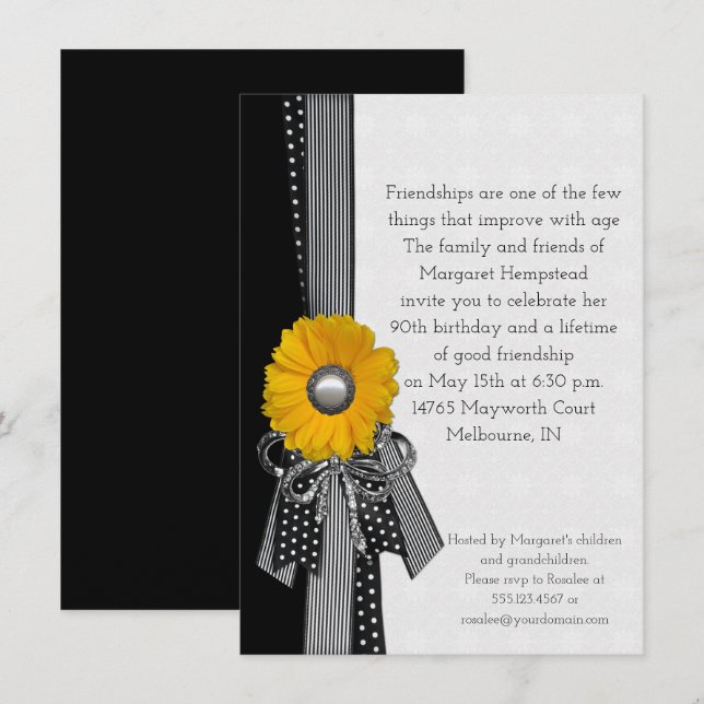 Yellow Daisy Polka Dots Stripes Special Birthday Invitation (Front/Back)