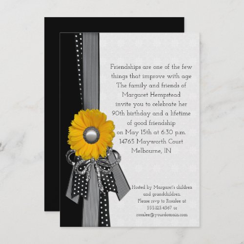 Yellow Daisy Polka Dots Stripes Special Birthday Invitation