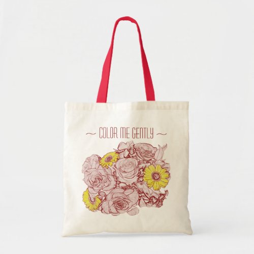 Yellow Daisy Red Rose Outlined Bouquet Custom Tote Bag