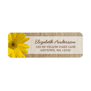 Yellow Daisy Rustic Burlap Address Label