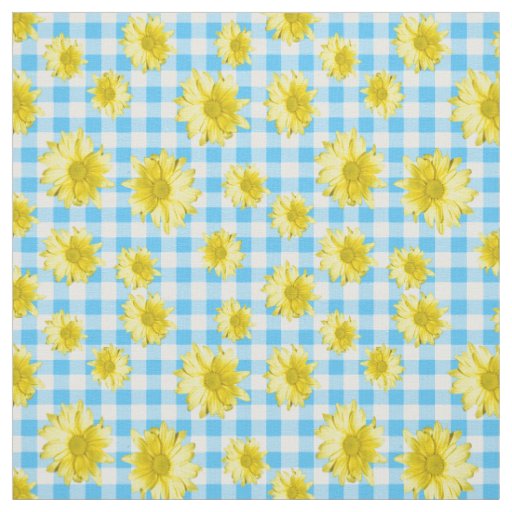 Yellow Daisy Turquoise White Gingham Fabric