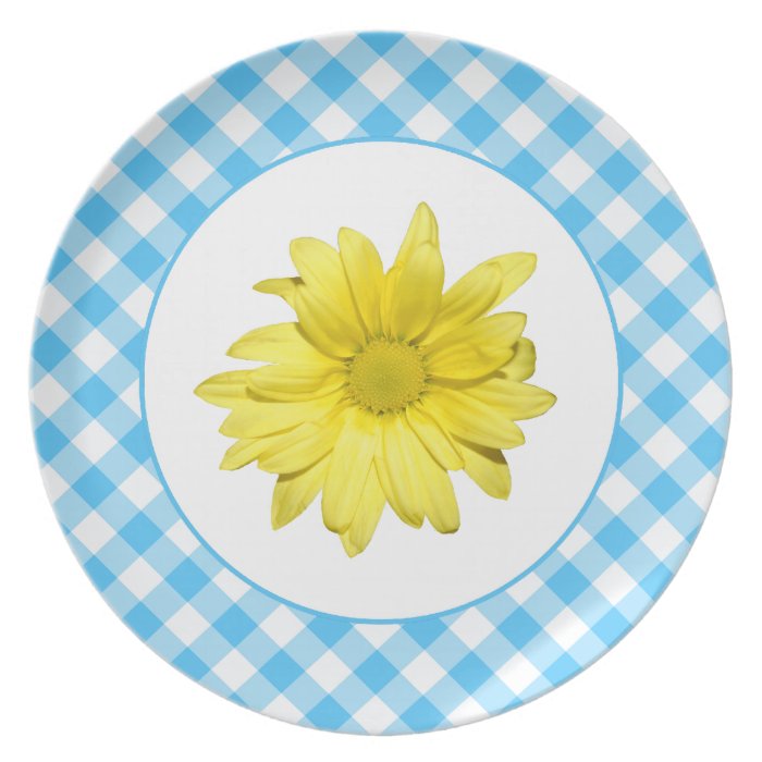 Yellow Daisy Turquoise White Gingham Plate