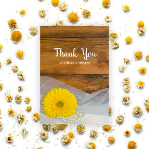 Yellow Daisy Veil Country Barn Wedding Thank You Card
