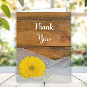 Yellow Daisy, Veil Country Barn Wedding Thank You Card