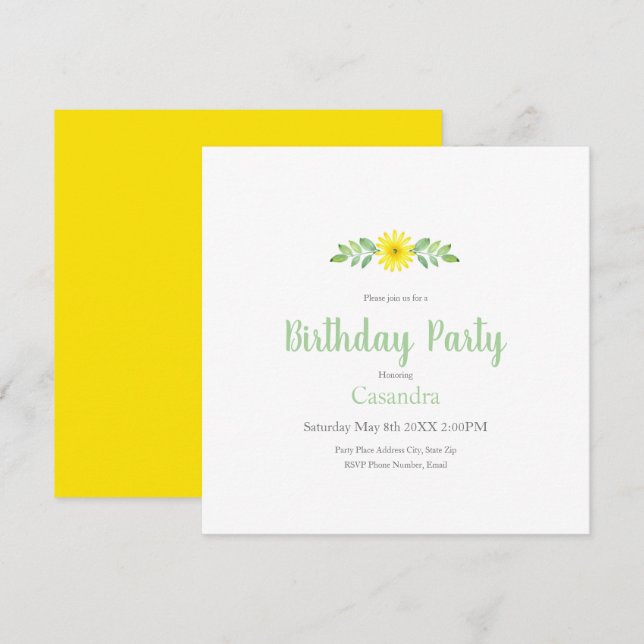  Yellow Daisy Watercolor Floral Swag Invitation (Front/Back)