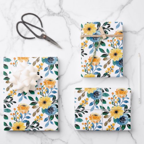 Yellow daisy watercolor flower pattern glam wrapping paper sheets