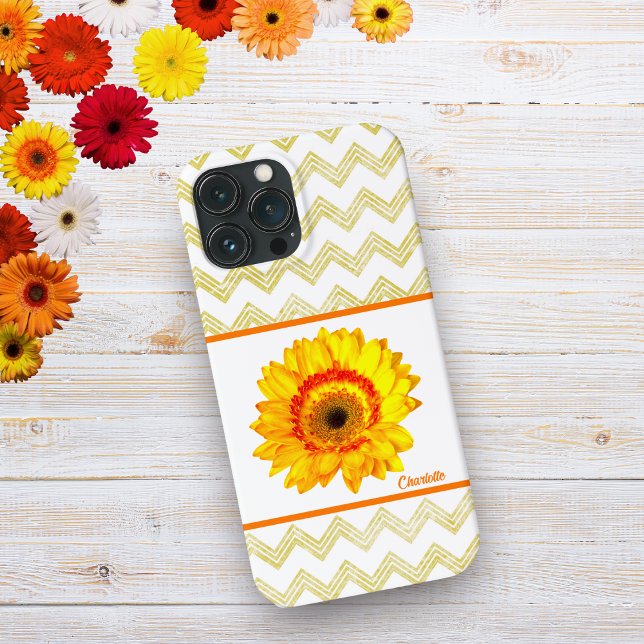 Yellow Daisy With Chevron Pattern Iphone Case (Creator Uploaded)